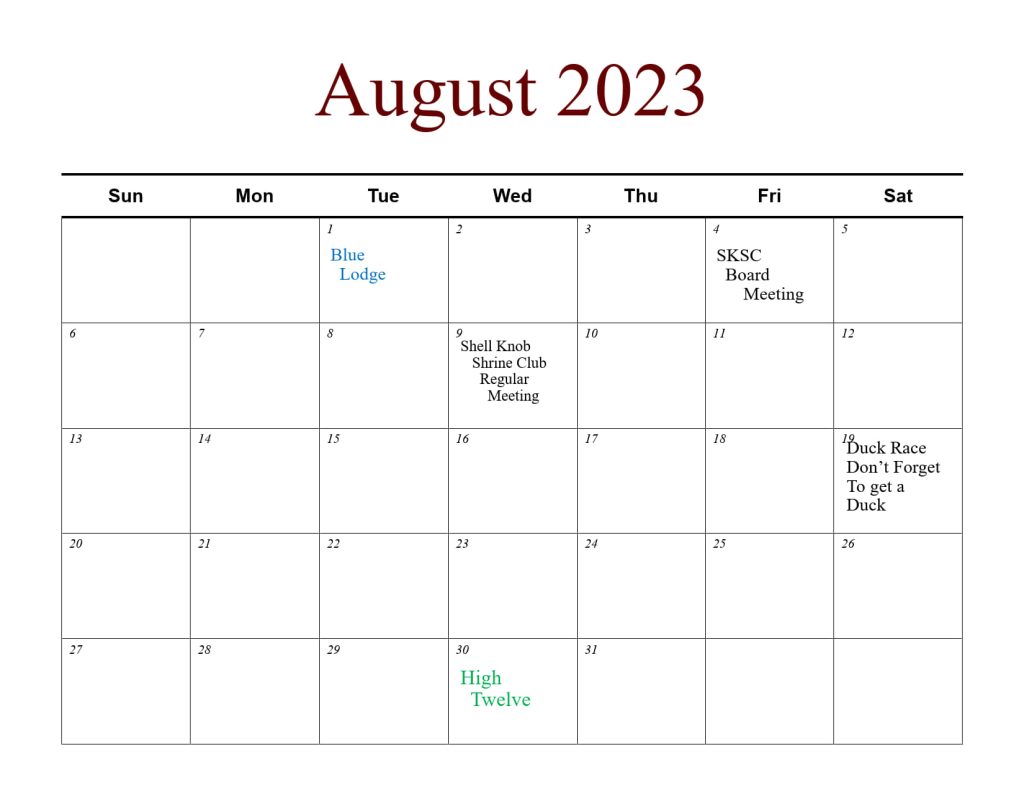 EVENTS Shell Knob Shrine Club